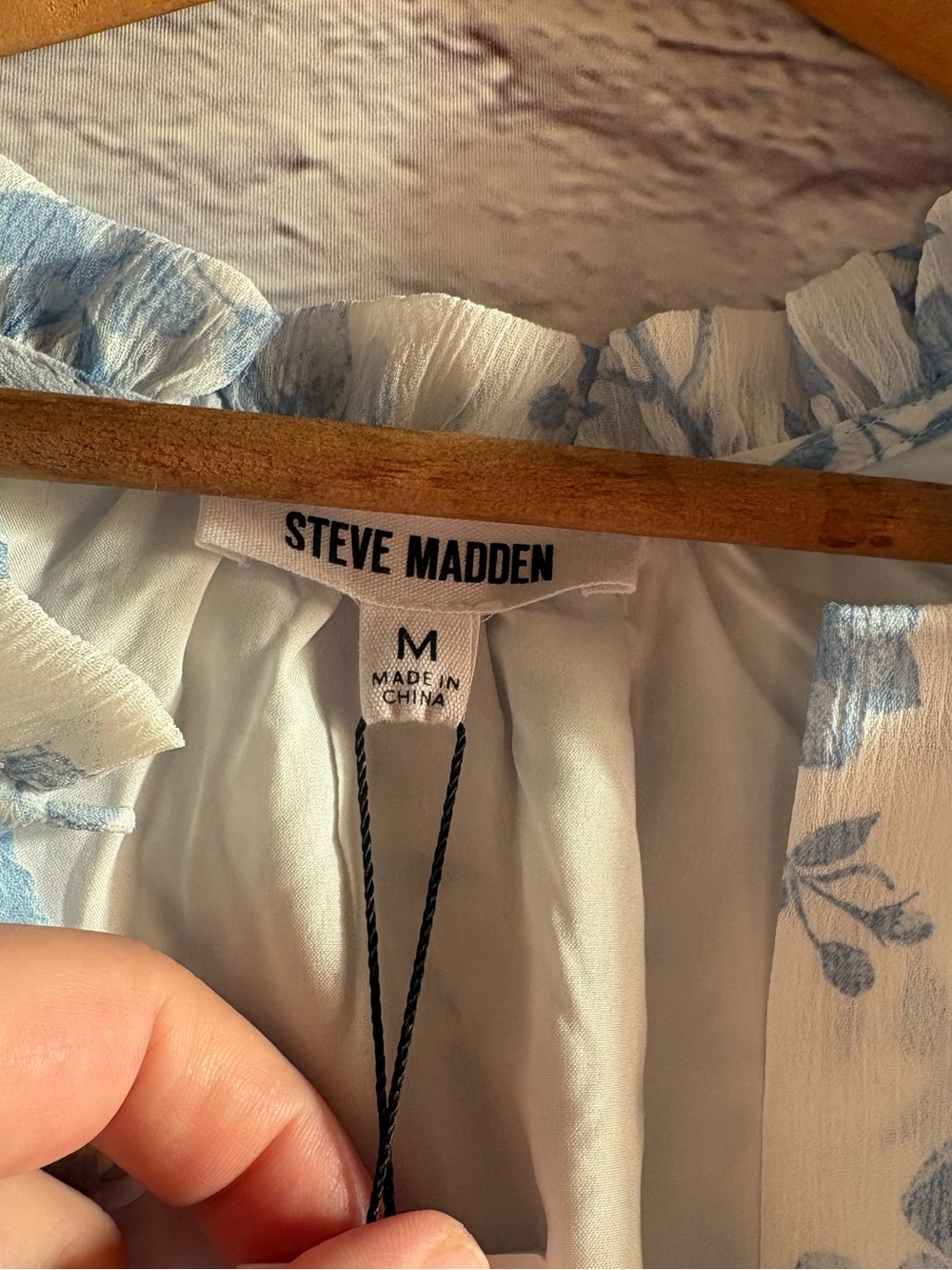 Steve Madden Light Blue & White Floral Ruffle-Neck Mini Dress - Picture 9 of 12